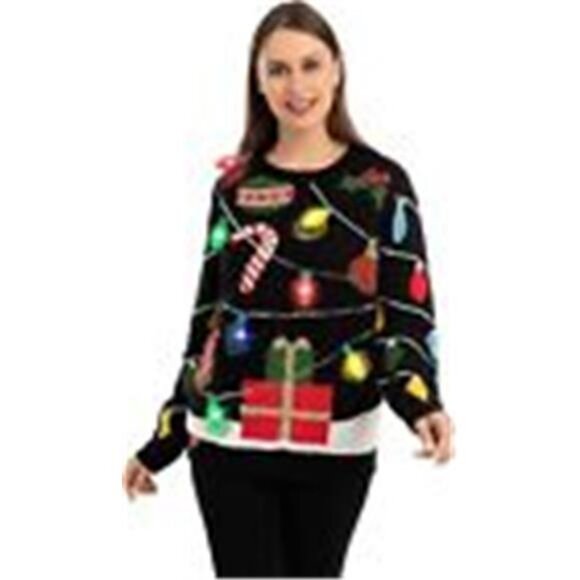 Womens LED Light Up String Light Ugly Christmas Sweater with Light Bulb Pullover - Picture 7 of 7
